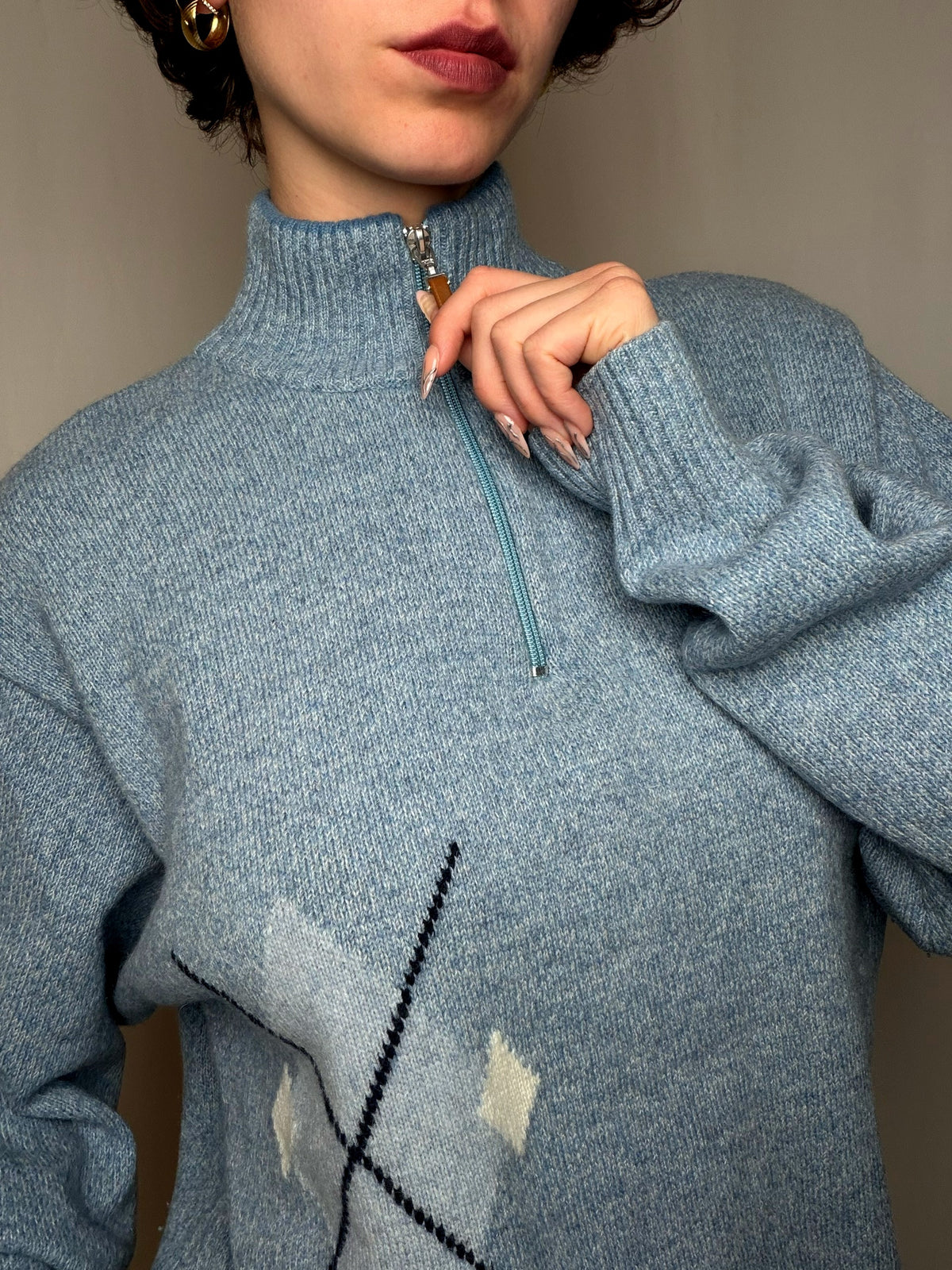 Pull camioneur bleu ciel vintage