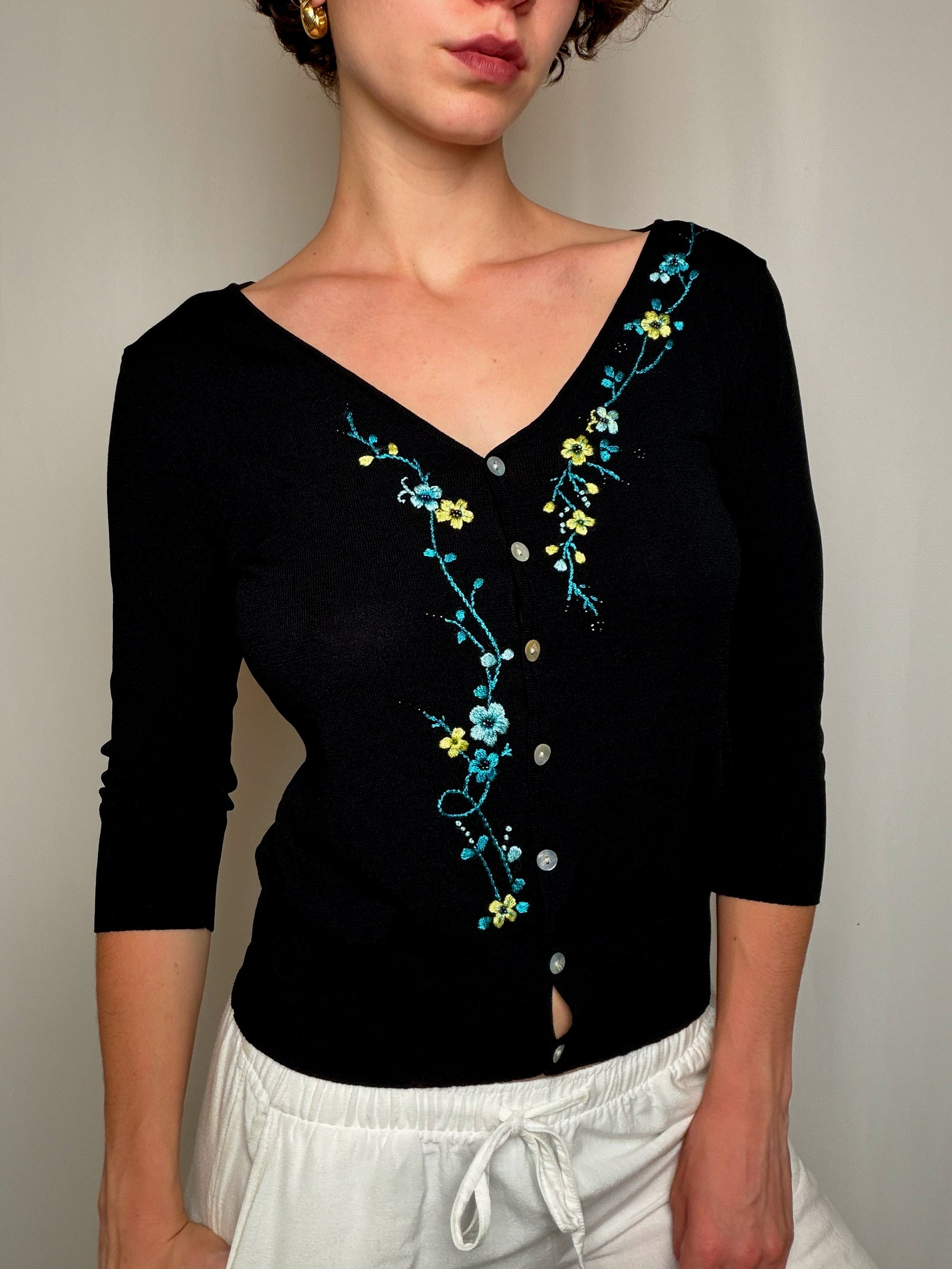 Cardigan fin Noir M vintage