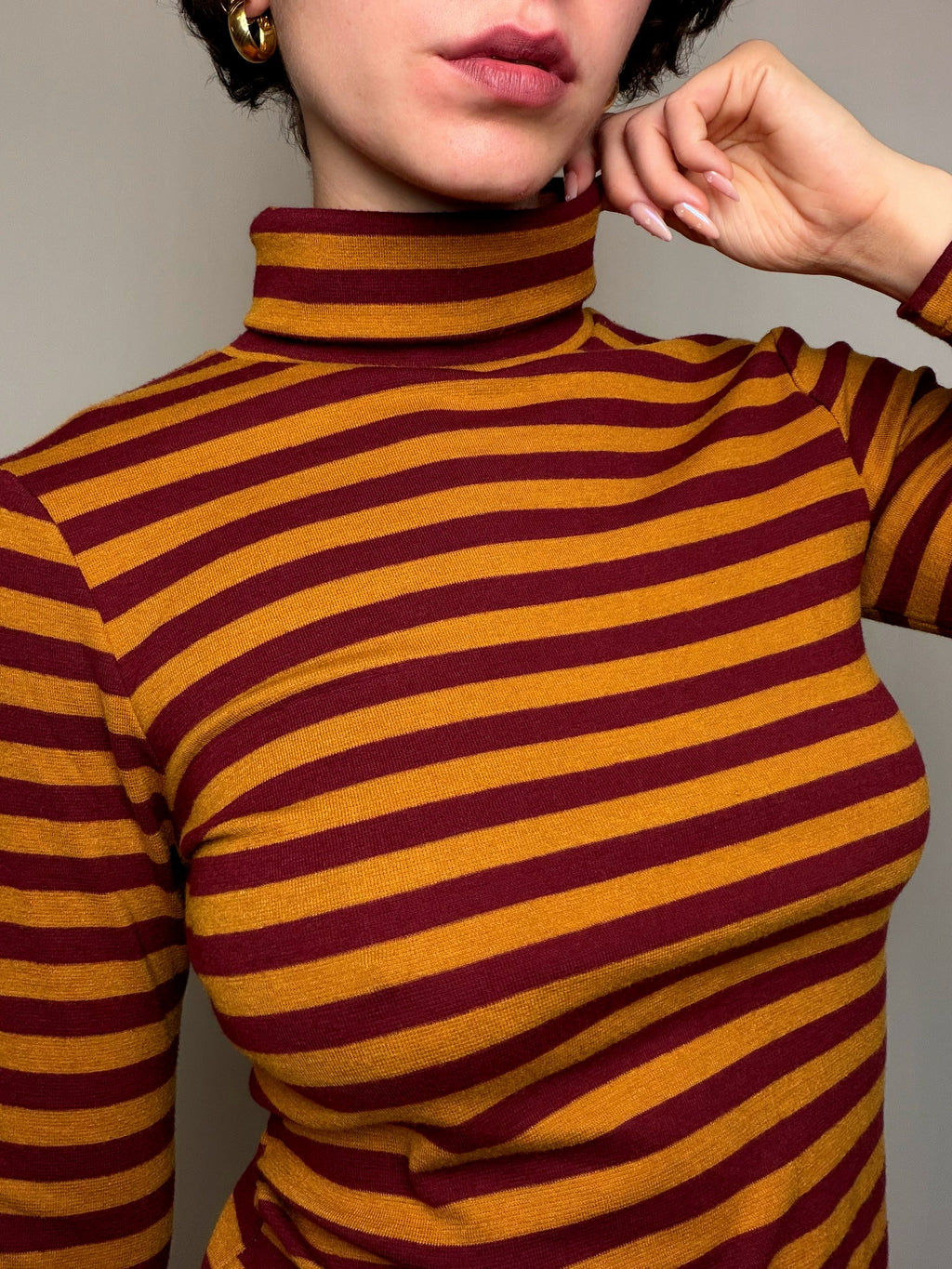 Pull fin col roulé rayé S/M vintage