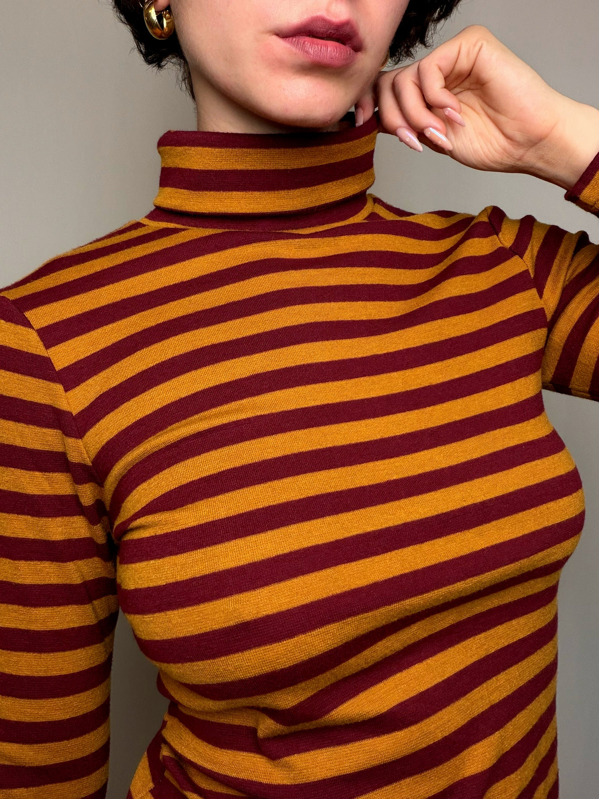 Pull fin col roulé rayé S/M vintage