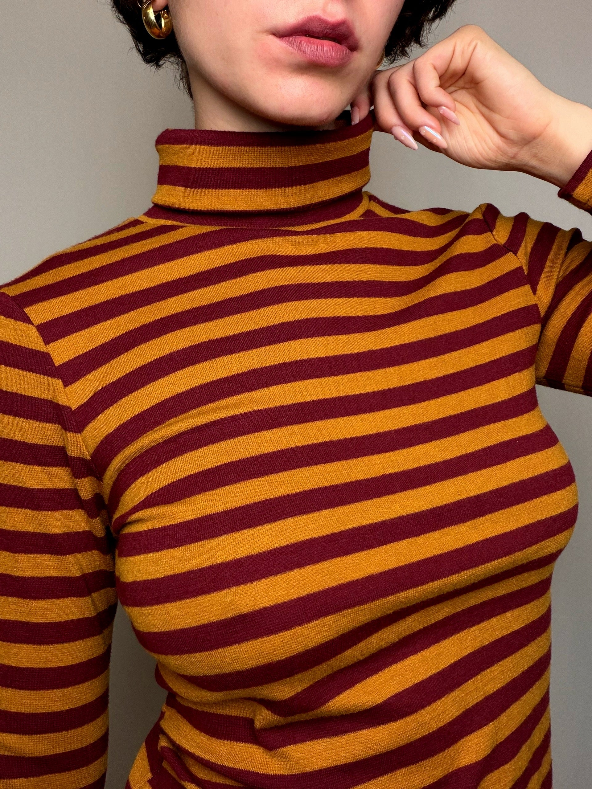 Pull fin col roulé rayé S/M vintage