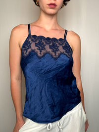 Top satiné bleu nuit S vintage