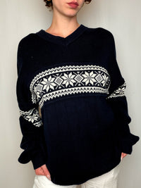 Pull marine à motifs ecrus Esprit XL vintage