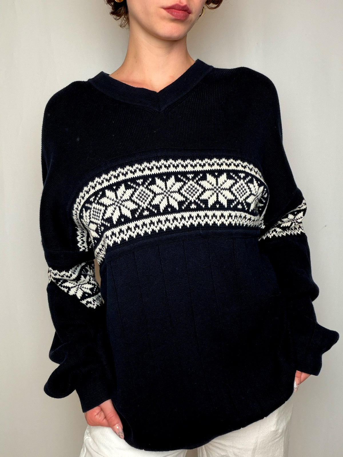 Pull marine à motifs ecrus Esprit XL vintage