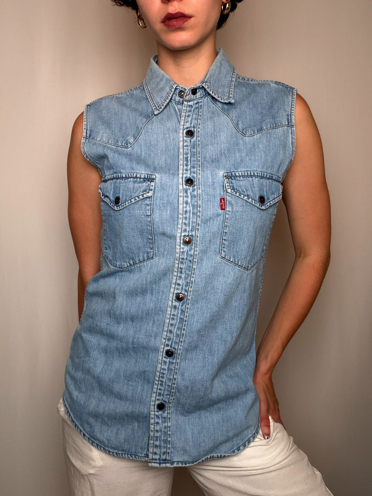 Chemise sans manche en jean bleu Levi's S vintage