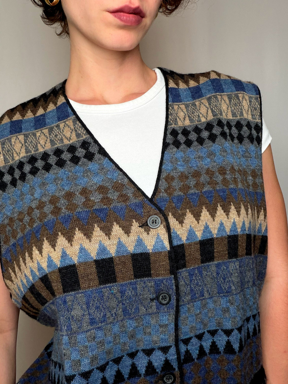 Gilet imprimé à boutons L vintage