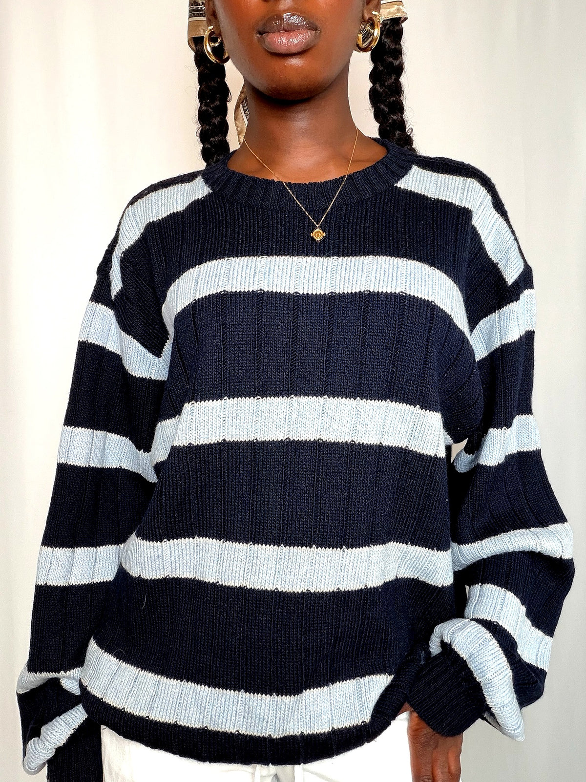 Pull rayé marine et bleu L vintage