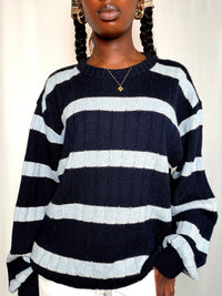 Pull rayé marine et bleu L vintage