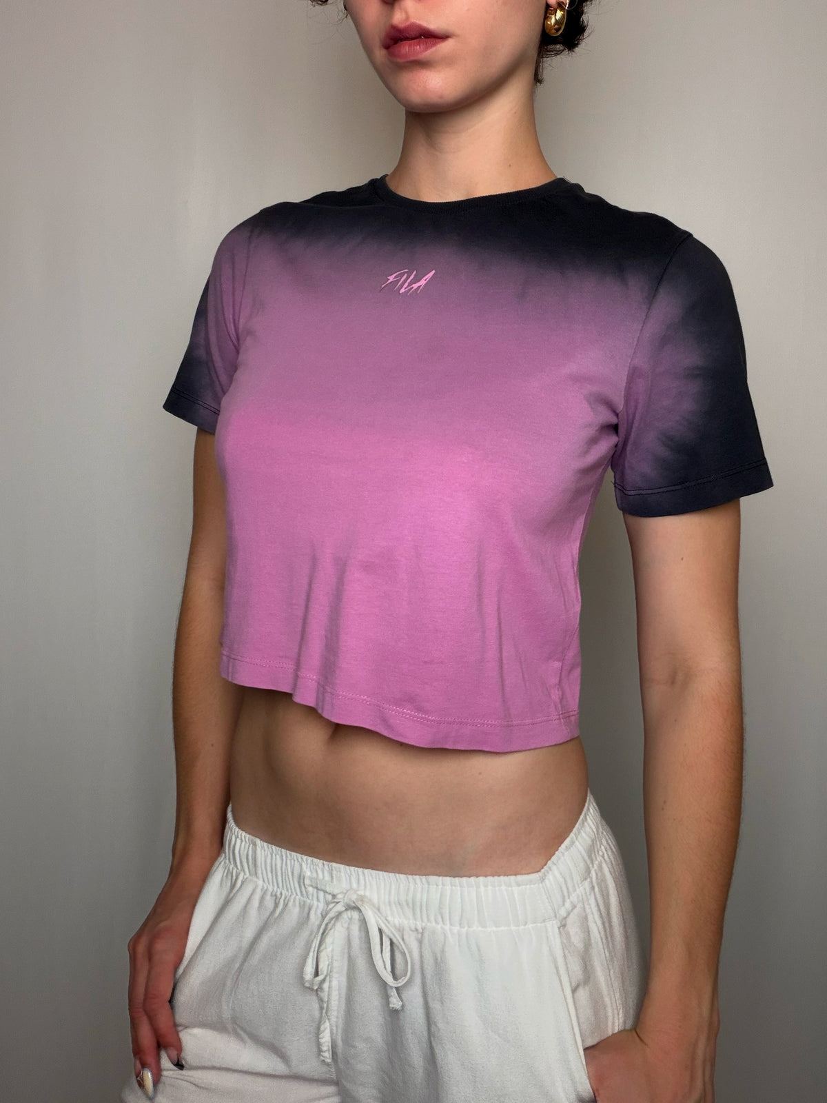 T-shirt court degradé rose Fila S vintage