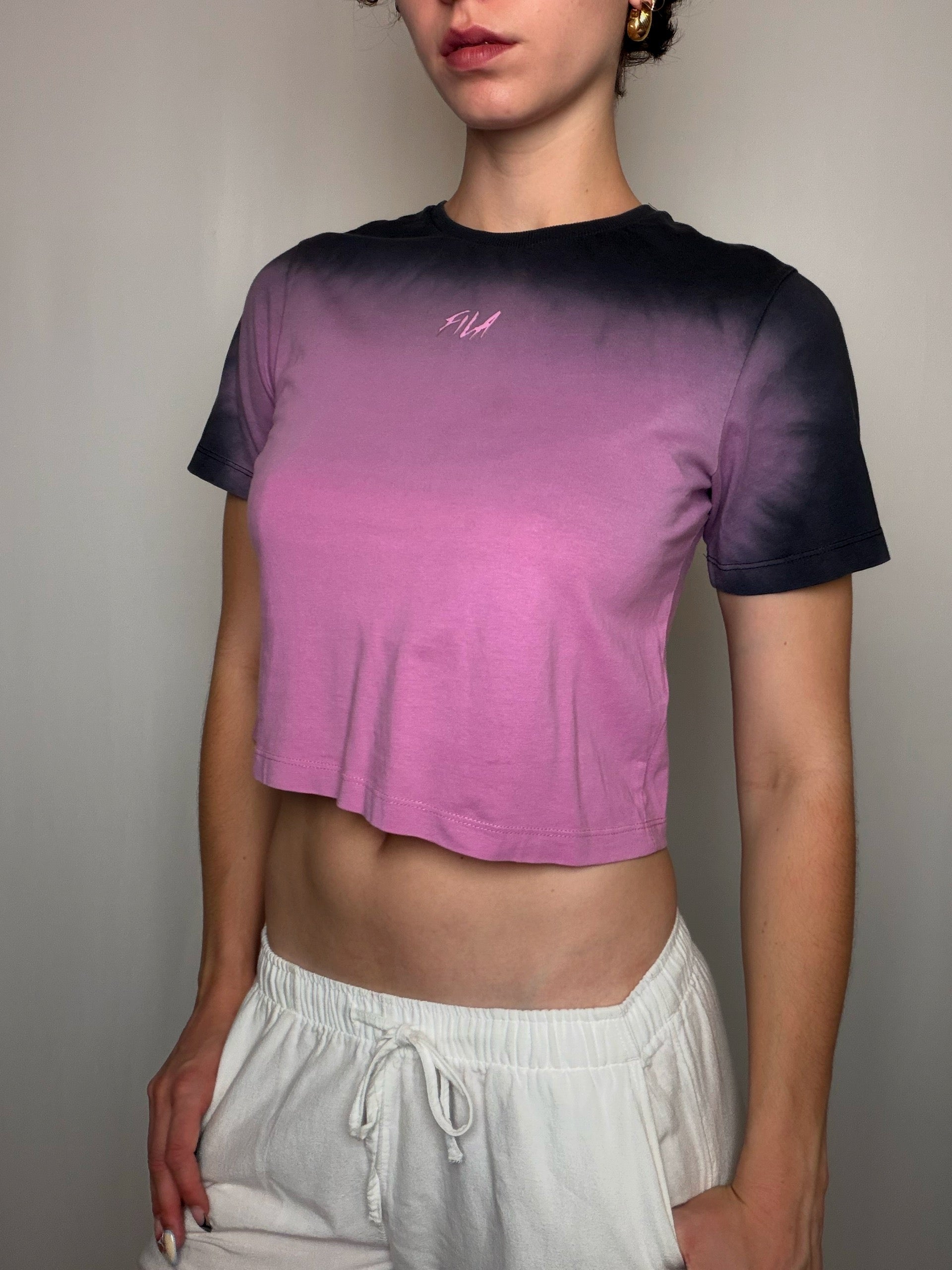 T-shirt court degradé rose Fila S vintage