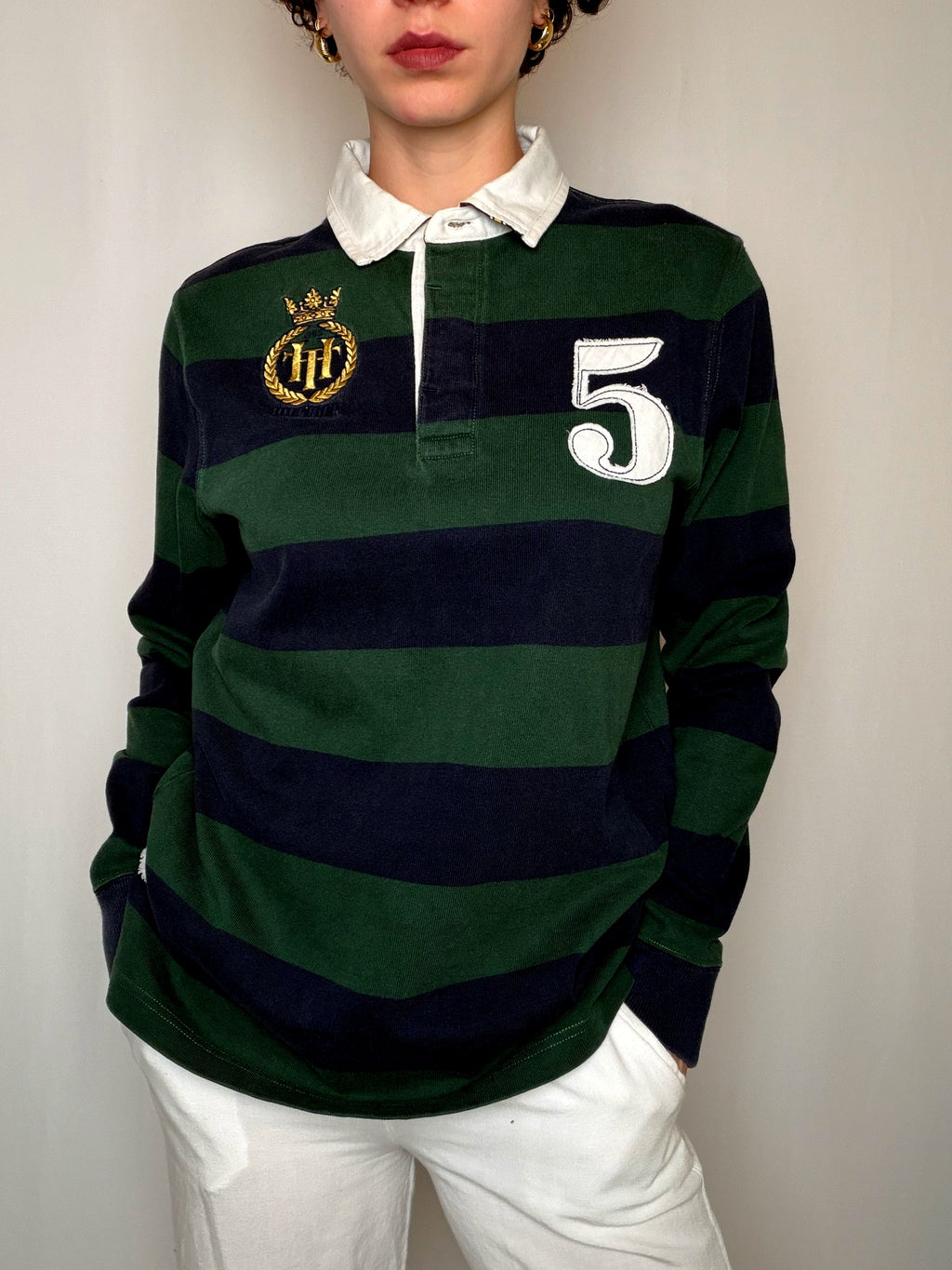 Polo de rugby Vert et marine Tommy Hilfiger M vintage