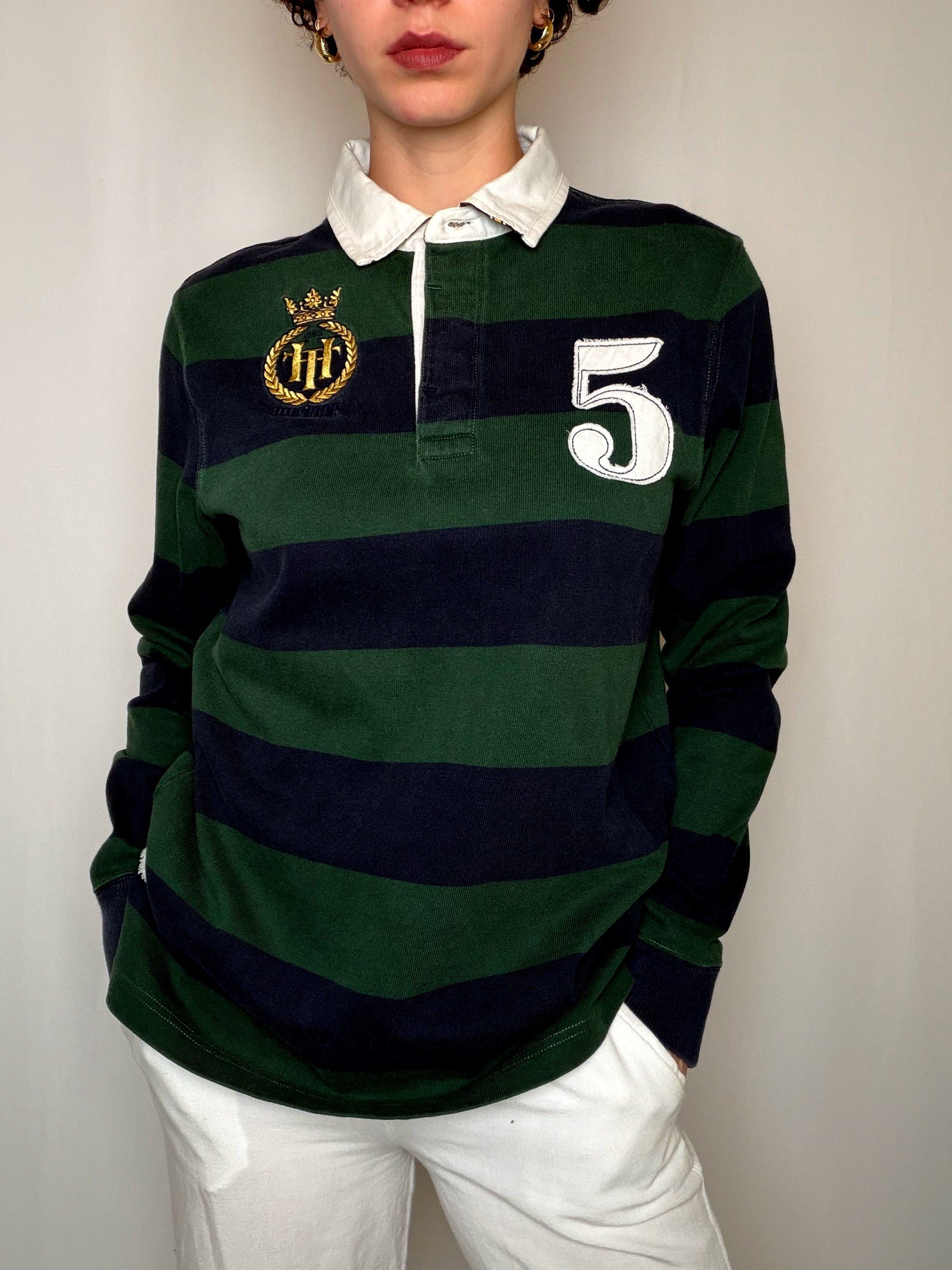 Polo de rugby Vert et marine Tommy Hilfiger M vintage