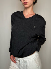 Pull en laine merino gris Ralph Lauren L vintage