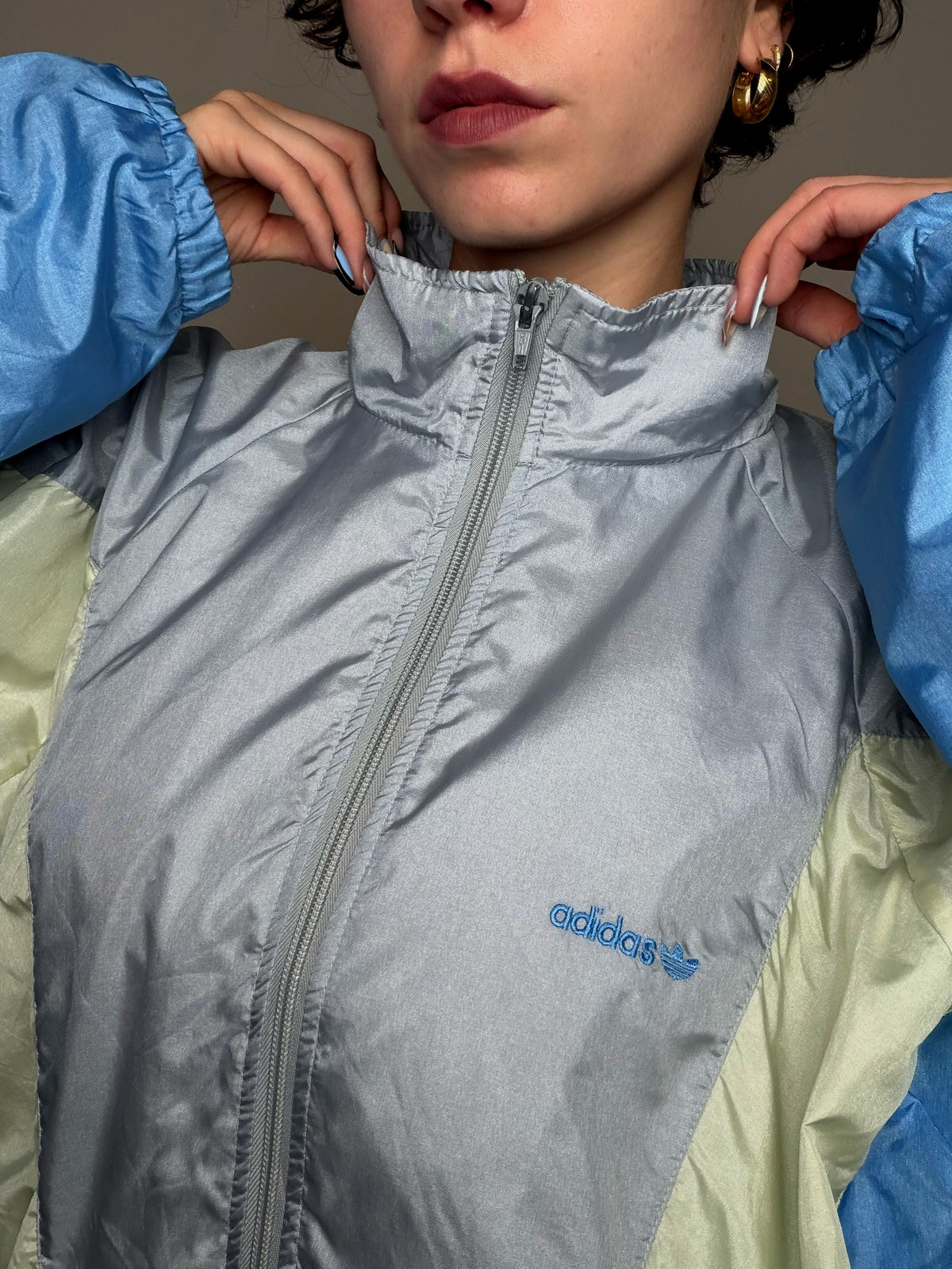 Jacket de sport Gris Argent / Multicolore Adidas L vintage