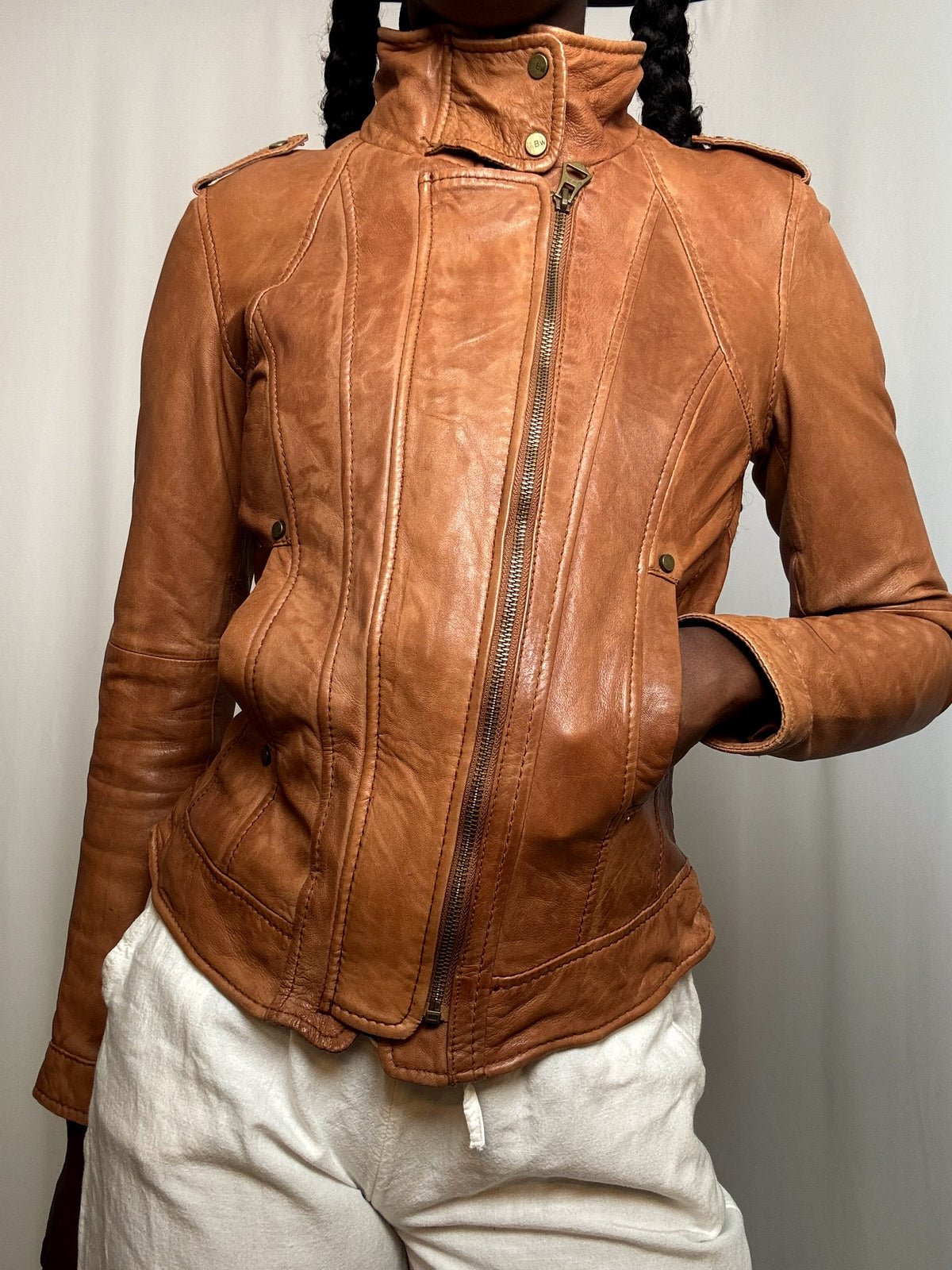 Veste en cuir Cognac Bw M vintage