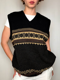 Gilet Noir Et Beige À Imprimé Géométrique vintage