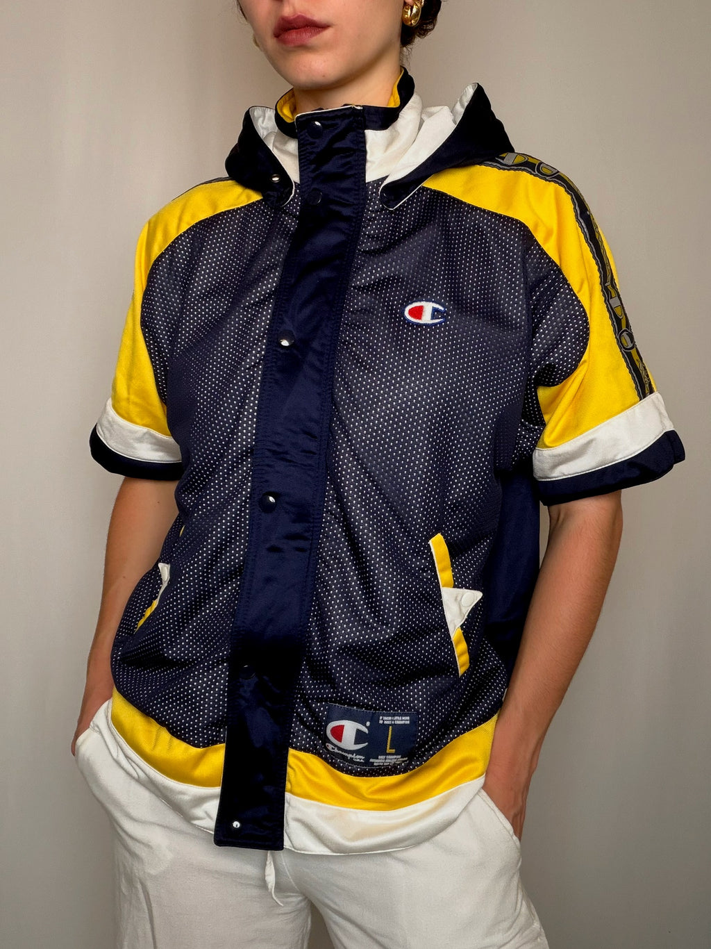 Jacket De Sport marine et jaune Champion S vintage