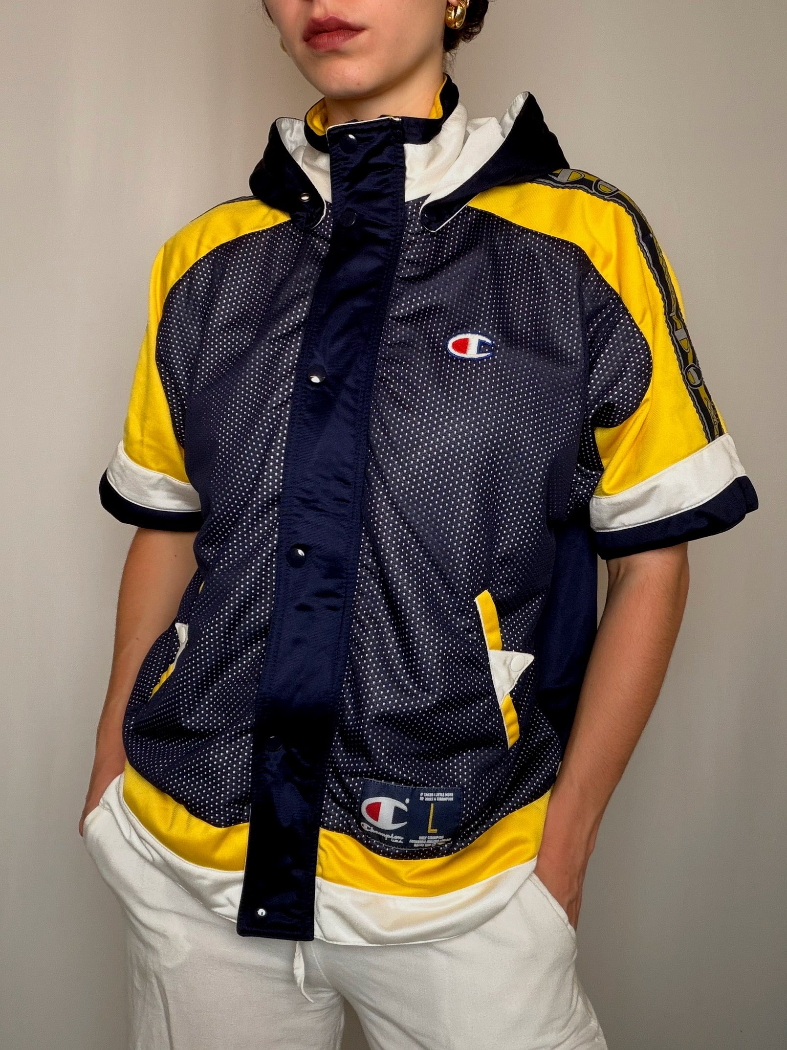 Jacket De Sport marine et jaune Champion S vintage