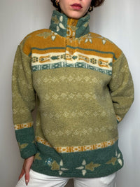 Polaire verte et moutarde M vintage