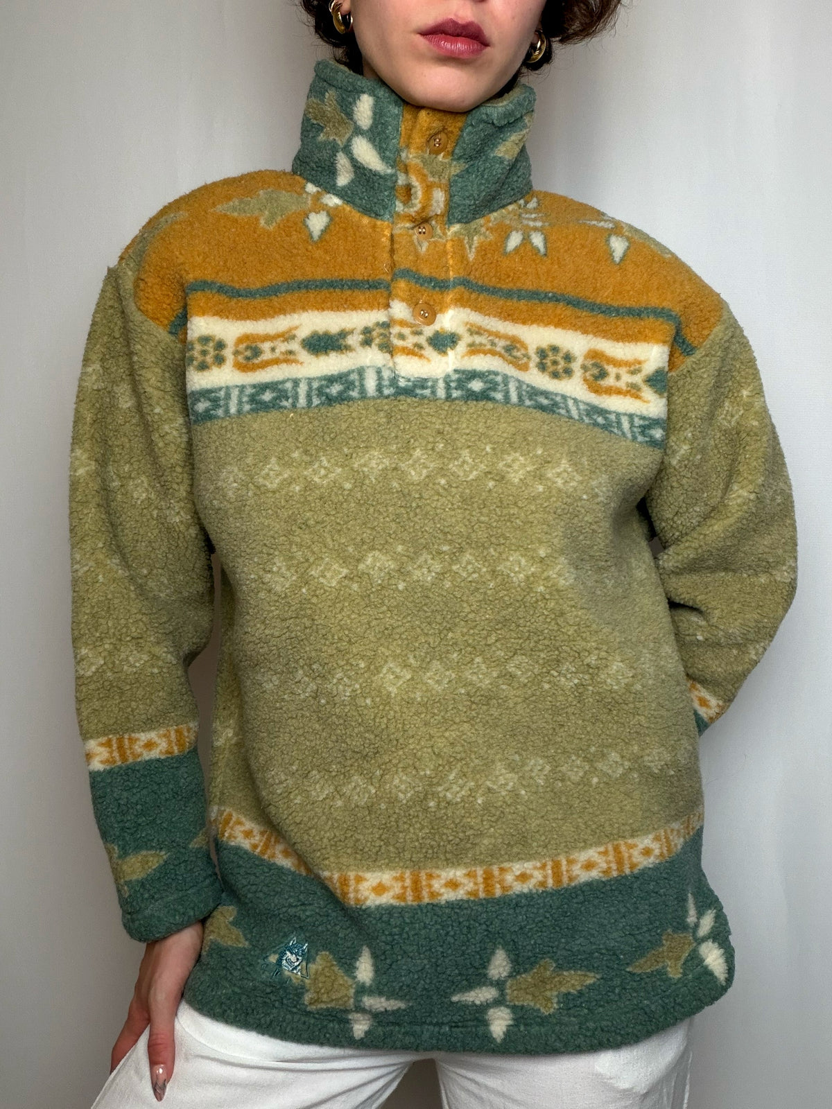 Polaire verte et moutarde M vintage