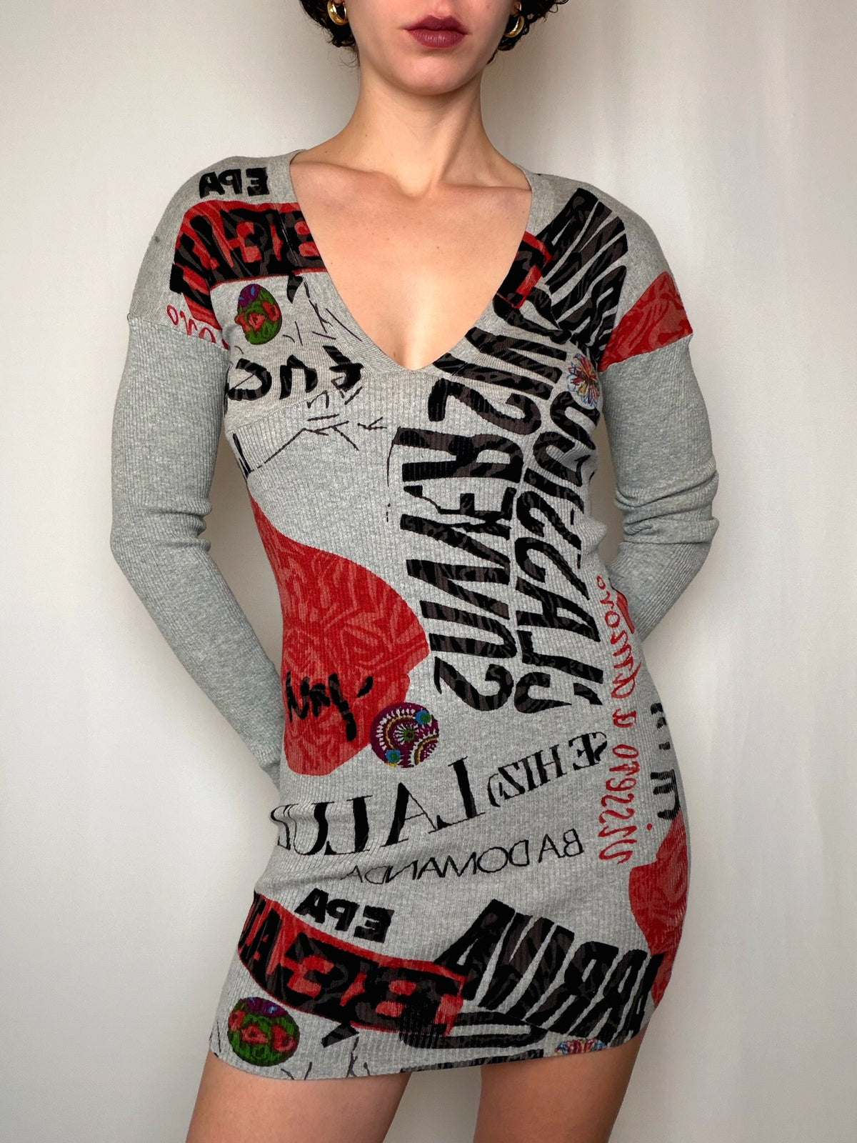 Robe pull grise imprimée Desigual S vintage