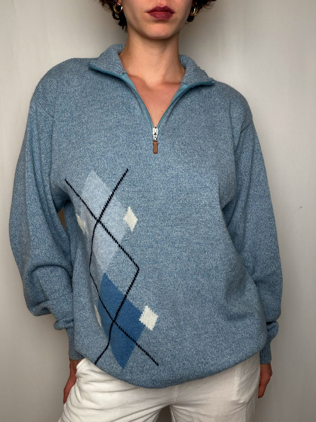 Pull camioneur bleu ciel vintage