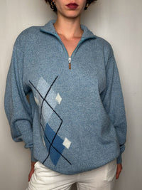 Pull camioneur bleu ciel vintage