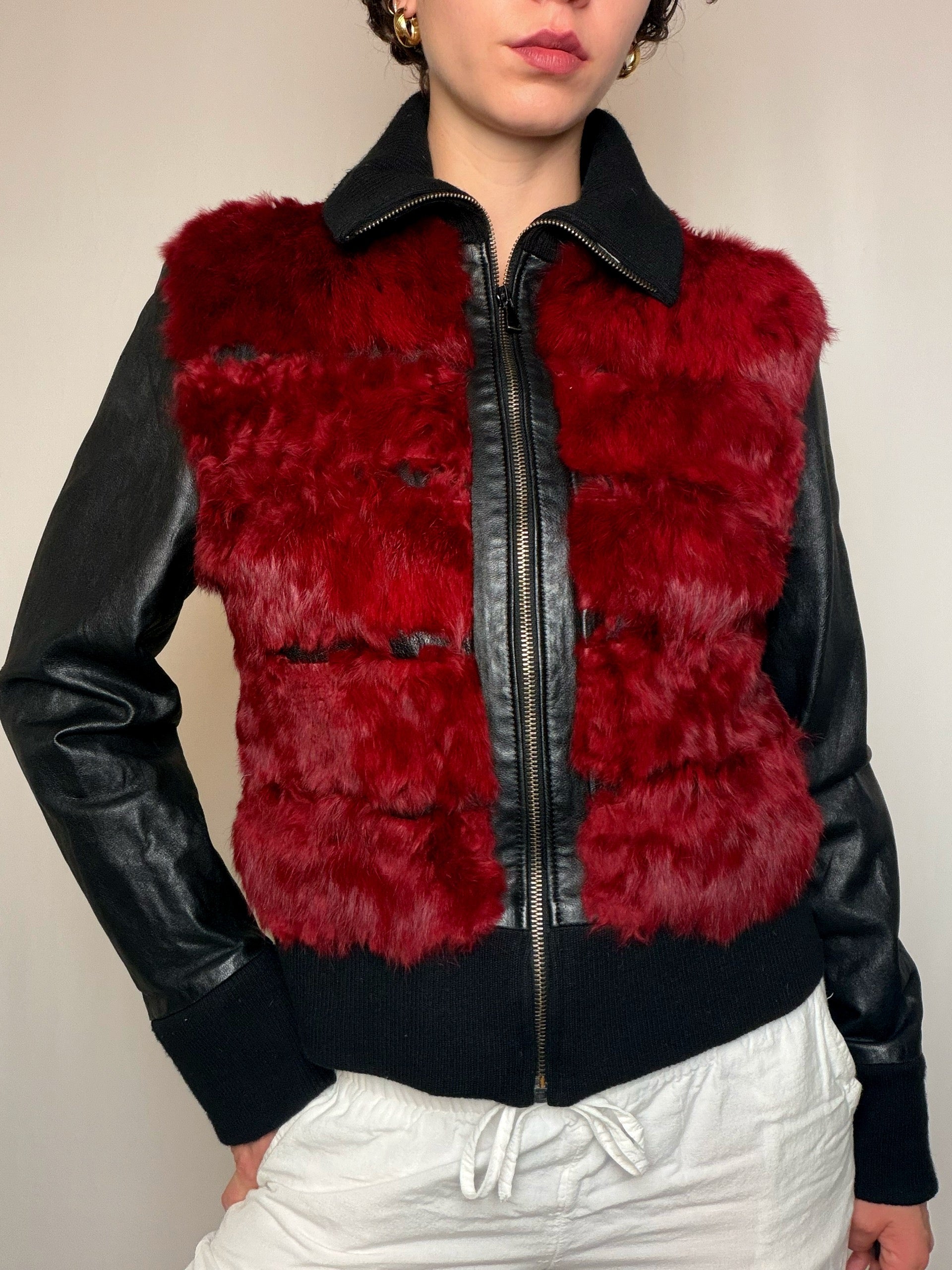 Veste bimatiere Noir Et Rouge S/M vintage