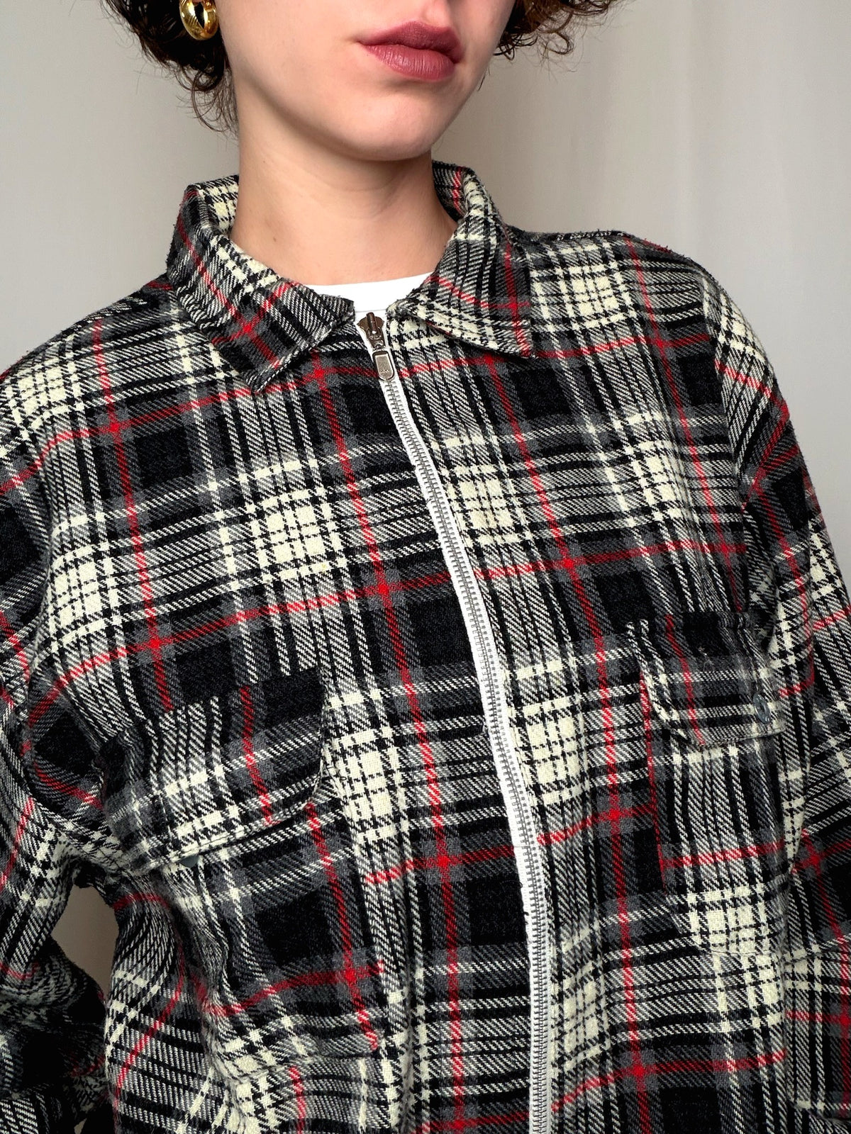 Chemise en flannelle à zip à carreaux L/XL vintage
