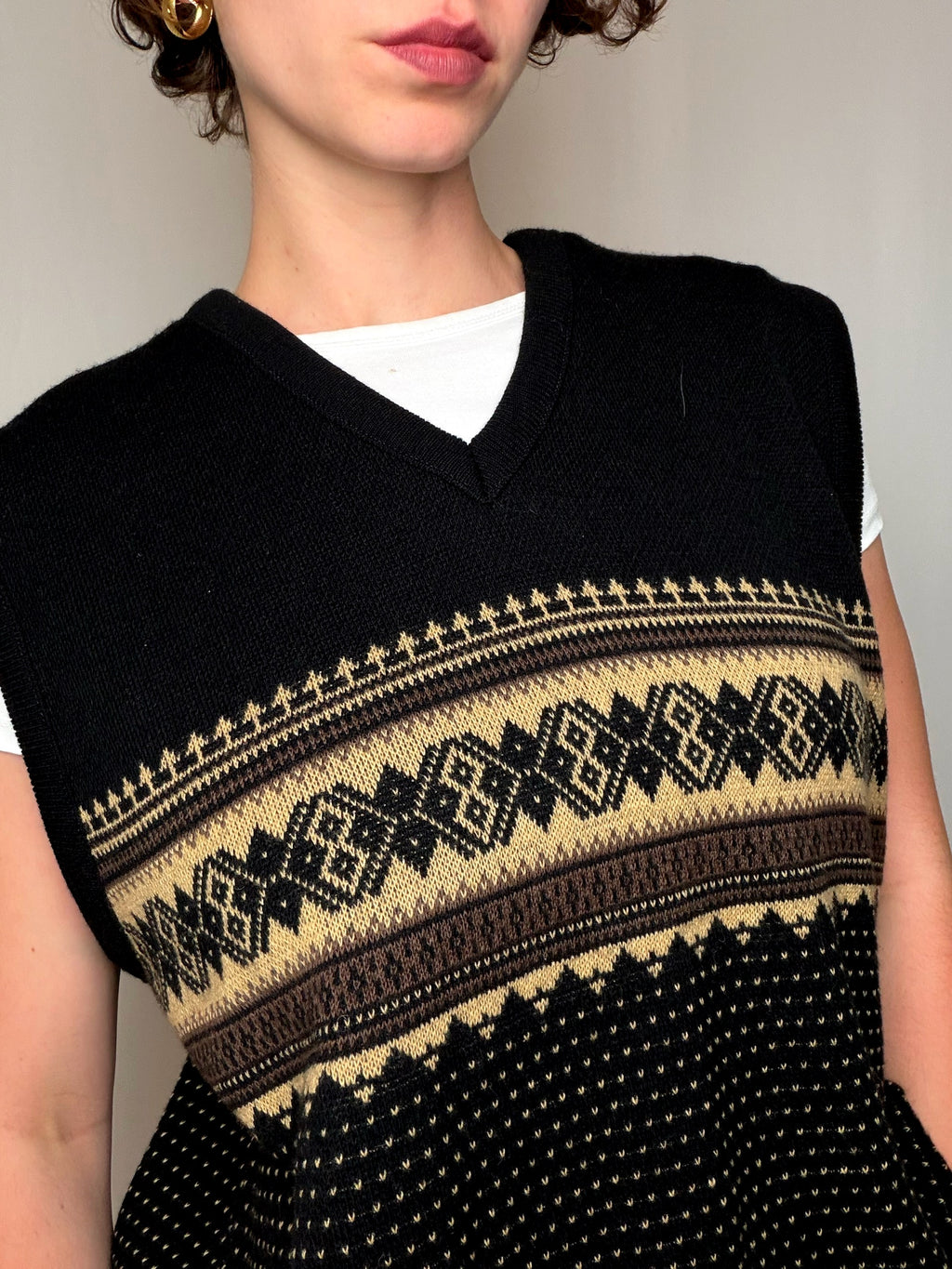 Gilet Noir Et Beige À Imprimé Géométrique vintage