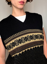 Gilet Noir Et Beige À Imprimé Géométrique vintage