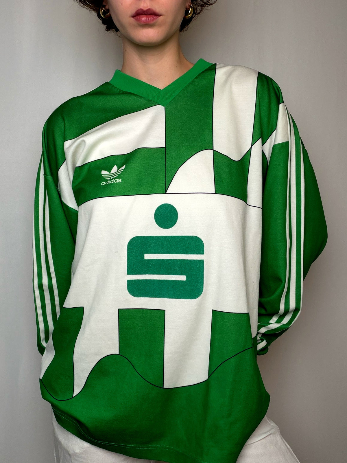 Maillot de sport vert et blanc Adidas M vintage