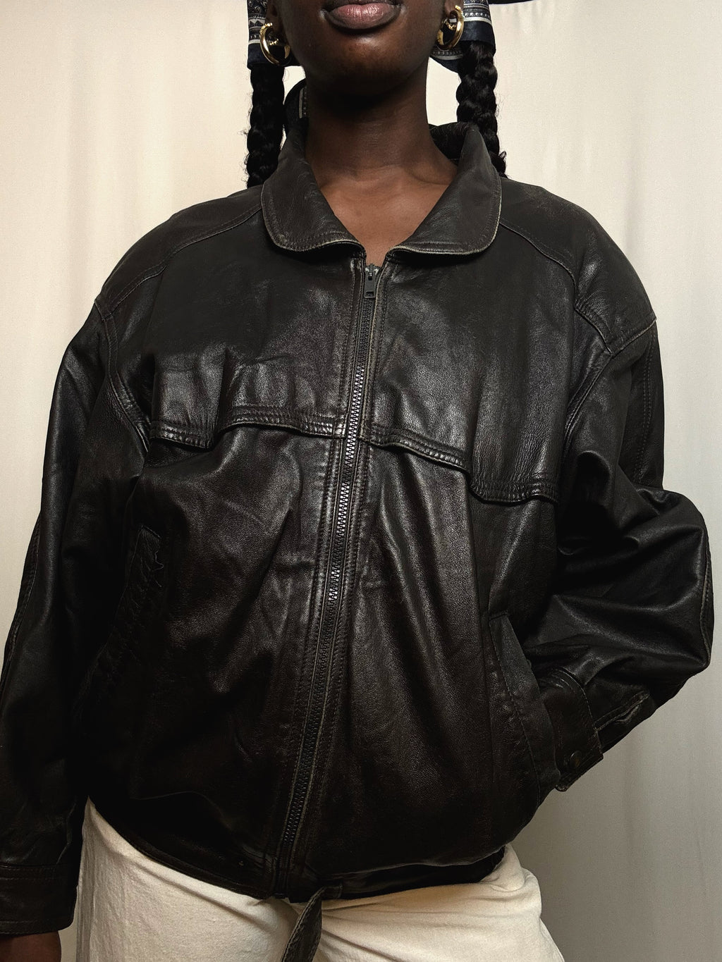 Blouson en cuir Noir L/XL vintage