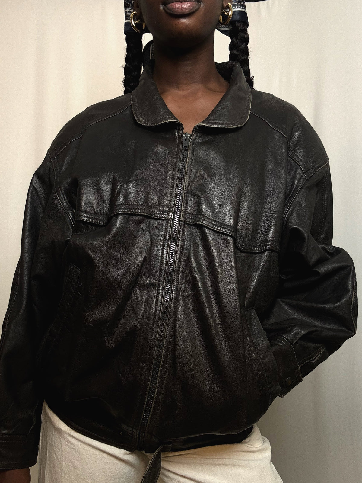 Blouson en cuir Noir L/XL vintage