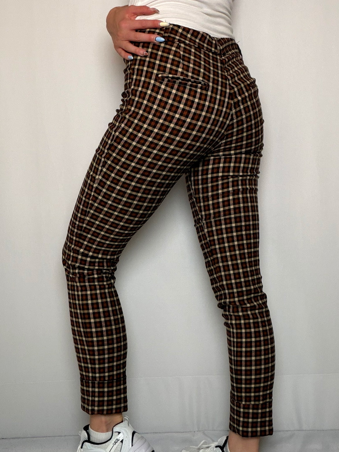 Pantalon à carreaux brun S vintage