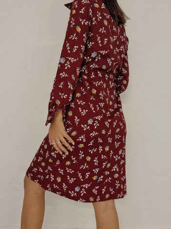 Robe vintage à fleurs bordeaux S/M