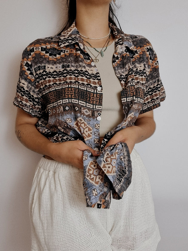 Chemise vintage à motifs bruns M