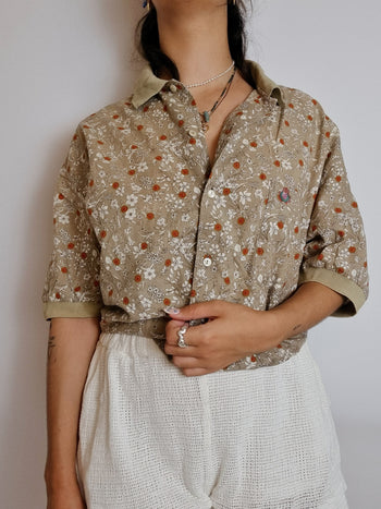 Vintage gemustertes Hemd beige/senf XL