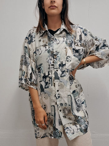 Chemise vintage verte à motifs L