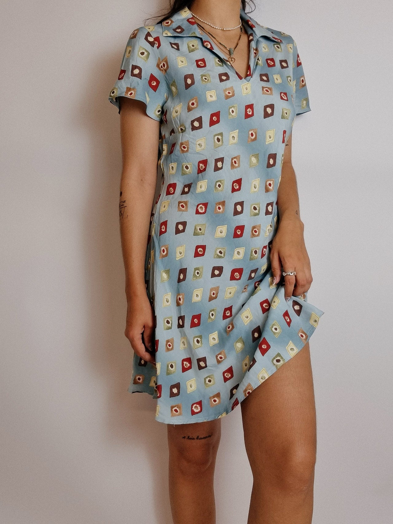 Light blue vintage patterned dress M