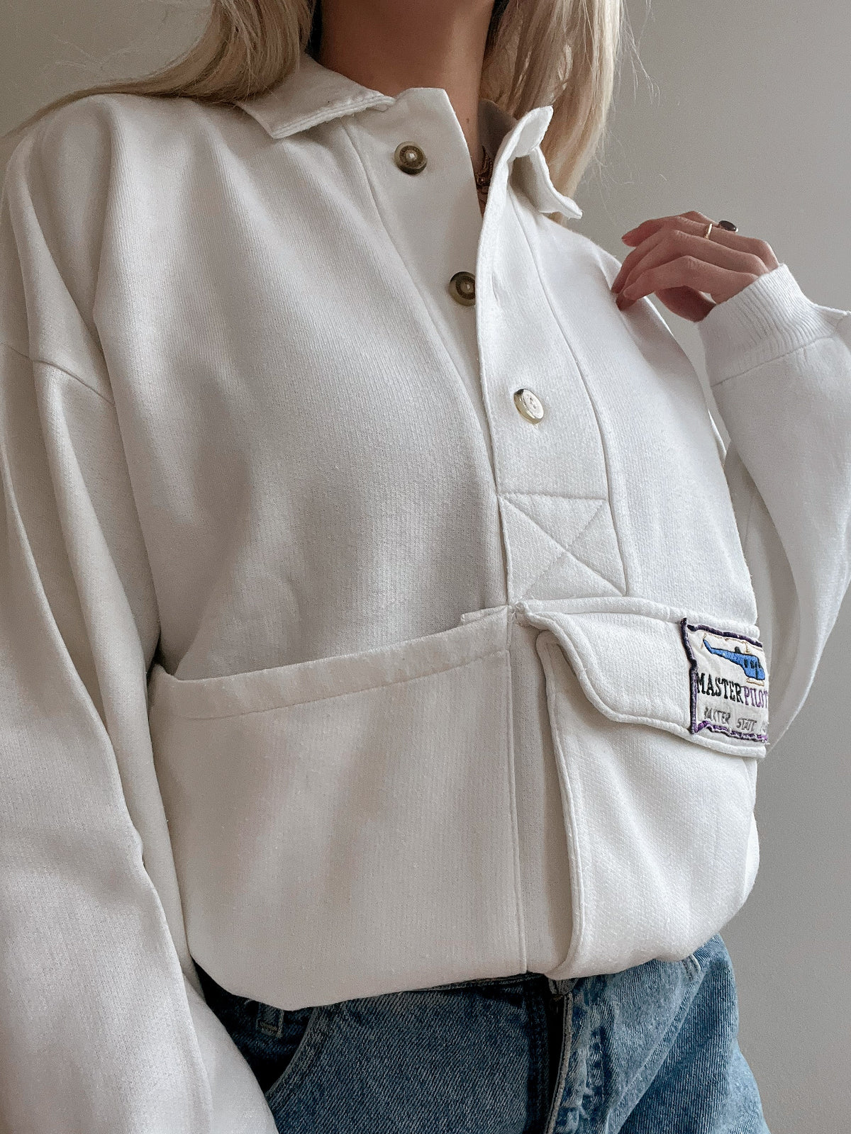 White and blue jacket with orange collar Adidas XL
