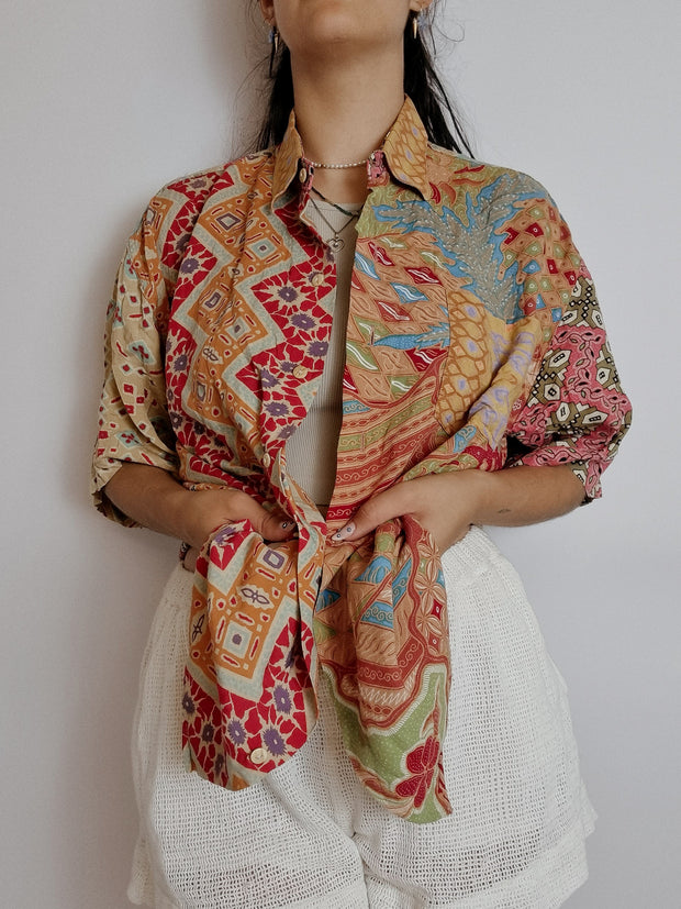 Chemise vintage à motifs multicolore M