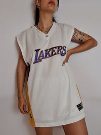 Weiß-lila Lakers-Basketballtrikot L