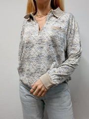 Pull polo vintage beige / bleu clair M