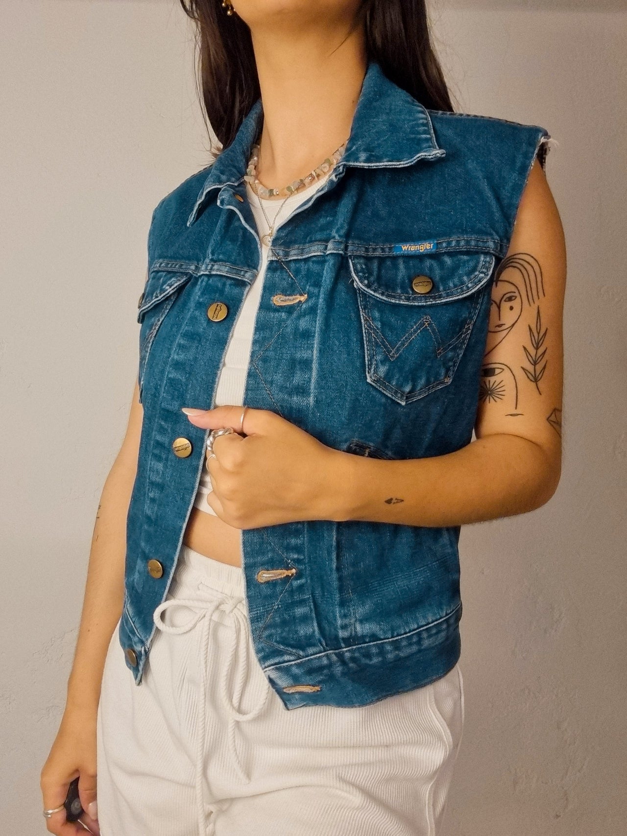 Gilet vintage en jeans bleu foncé Wrangler M