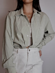 Chemise vintage verte clair et blanche rayée L