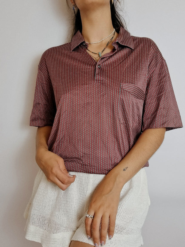 Polo/ Chemise vintage bordeaux  à motifs M/L