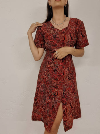 Robe vintage bordeaux à fleurs S/M