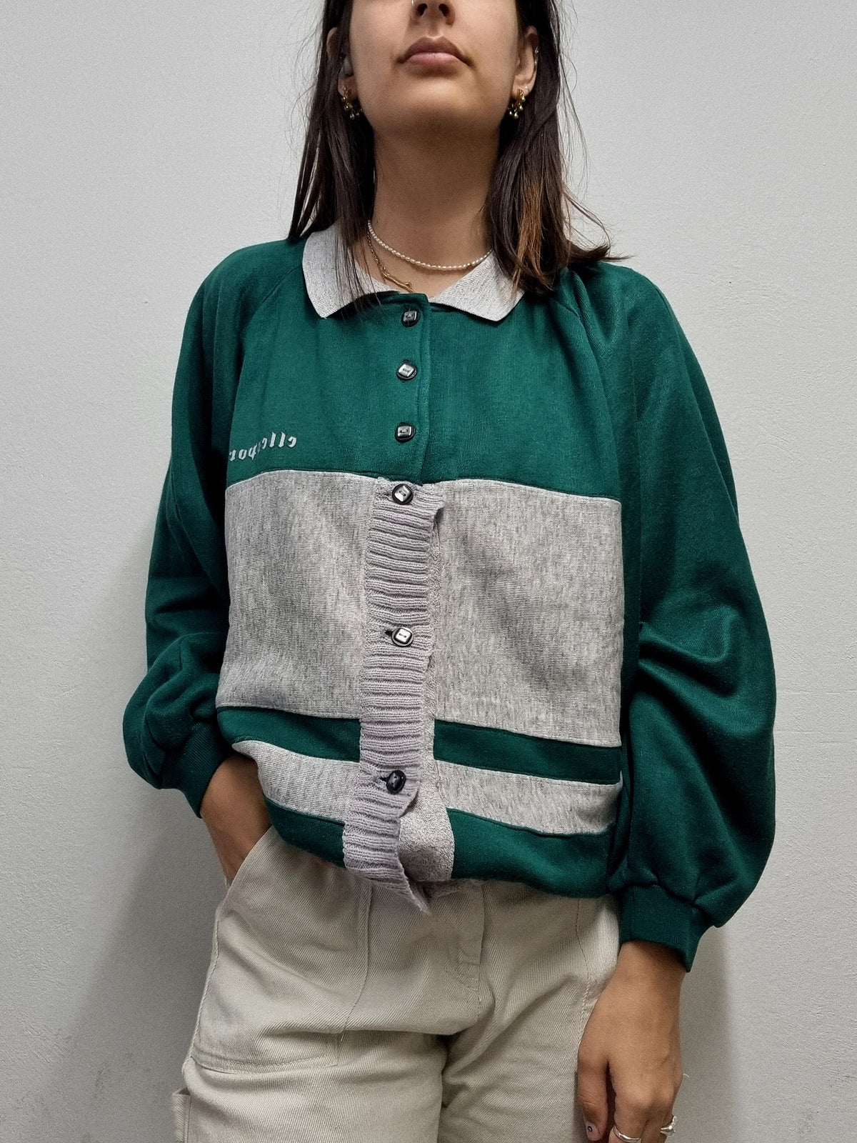 Amerikanische Vintage dunkelgrüne und graue Jacke L