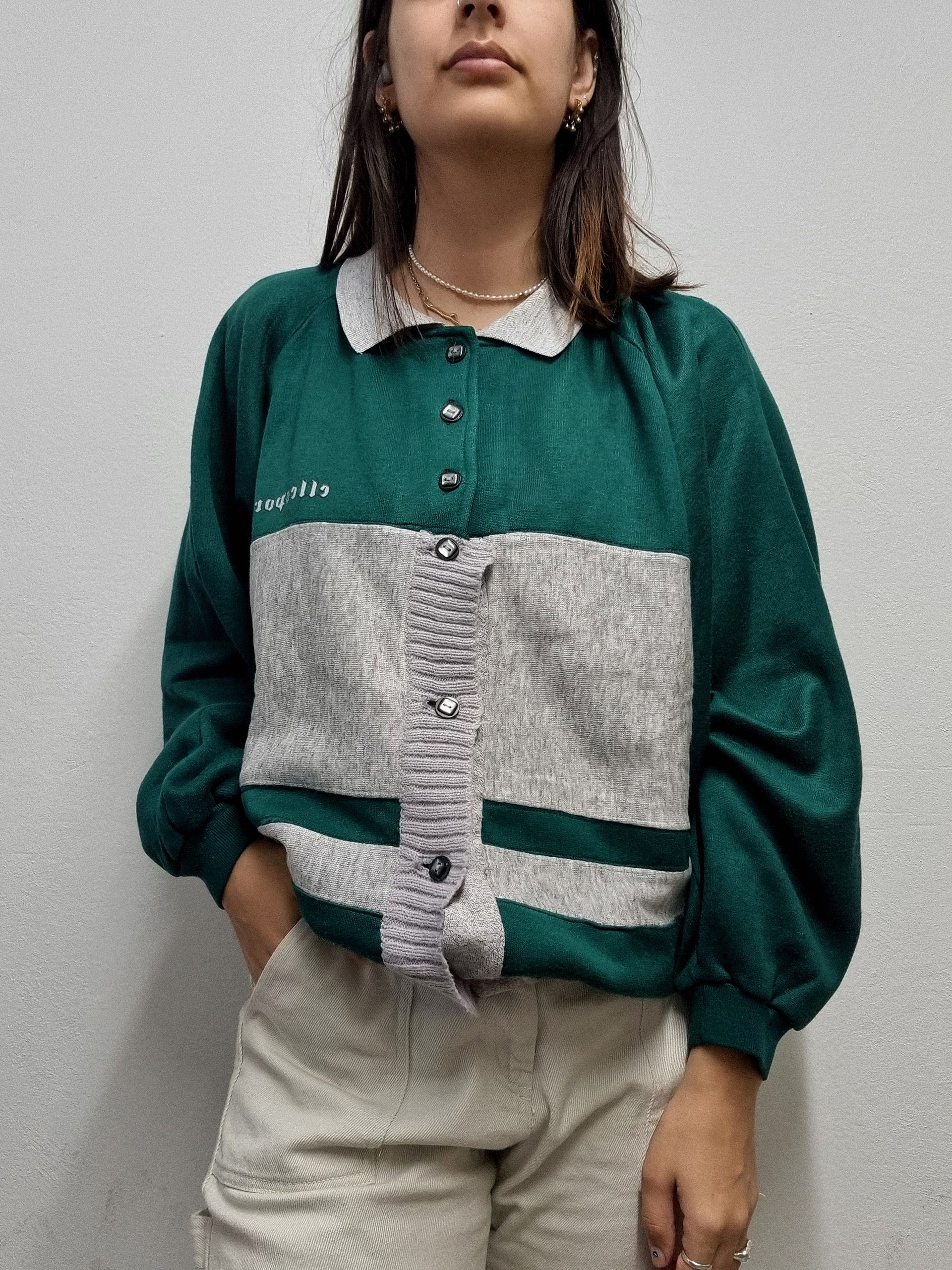 Jacket  vintage américaine vert foncé et gris   L